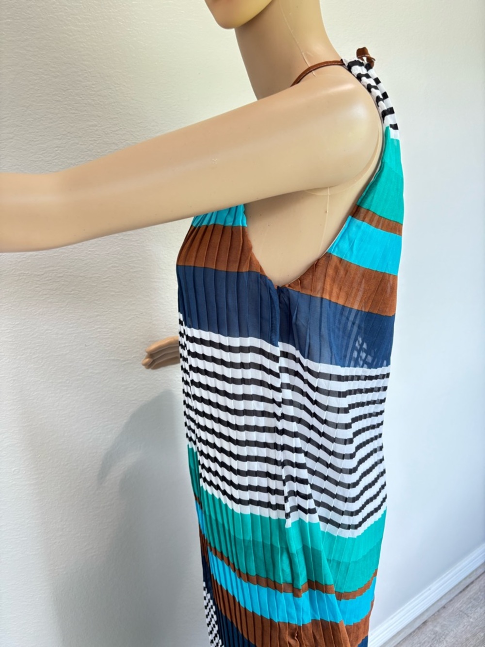 Vasna Desire Striped Halter Maxi Dress in Teal, Navy & Brown NWT - Picture 8 of 15